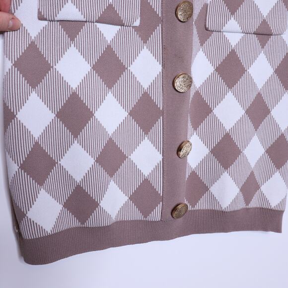 MABLE Ada Jacquard Bodycon Mini Dress Taupe Sleeveless Button Dress Women's M - Picture 9 of 15